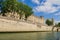 Restoration of the Cathedral of Notre Dame de Paris after the fire. Construction works. View from the river Seine