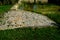 restoration of a pond with a stone wall buried under the terrain. fire tank