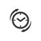 Restore Clock glyph icon. Image style is a flat icon symbol inside a circle. Clock inside recycle arrows. Stock vector