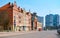 Restored buildings on Kaliningrad street, residential building and shopping center