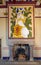 Restored fireplace with unicorn painting in one of the bedrooms in the Stirling Castle