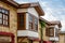 Restored houses with bay windows on the historical streets of Side Antalya