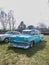 Restored and rebuilt classic circa 1956 light blue Chevrolet vehicle