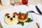 Restourant serving dish for child`s menu potato puree, cutlet