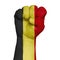 Restrained image of a fist painted in the colors of the flag of Belgium. Image on a white background