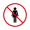 Restricted Female Entry Red Stop Circle Symbol. Not Woman Ban Black Silhouette Icon. Forbid Access Women Zone Pictogram