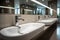 Restroom concept Modern public bathroom with row of white sinks