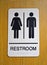 restroom, toilet sign on wooden surface, water closet aka lavatory room, everyday sanitary, daily hygiene, hygienics,