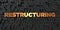 Restructuring - Gold text on black background - 3D rendered royalty free stock picture