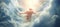 Resurrected angel ascending to heaven in bright sky with clouds, divine concept, text space