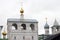 Resurrection Monastery in Uglich, Russia. Many church cupolas.