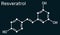 Resveratrol, trans-resveratrol molecule. It is stilbenoid, natural phenol, phytoalexin, antioxidant. Skeletal chemical formula on