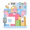 Retail cashier workplace. Flat vector illustration