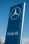 Retail of the logo of the brand `Mercedes` the german brand of cars signage on `etoile 68` showroom the french alsatian garage