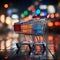 Retail perspective Shopping cart in supermarket, set against lively store bokeh backdrop