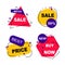 Retail sale tags. Cheap price flyer, best price, buy now and mega sale pricing tag badge design. premium quality label or store