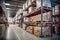 Retail Warehouse full of Shelves with Goods in Cardboard Boxes