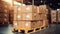 Retail Warehouse full of Shelves with Goods in Cardboard Boxes and Packages.