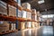 Retail Warehouse full of Shelves with Goods in Cardboard Boxes and Packages