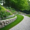 Retaining Wall Design with Concrete and Stone Collar for Garden and Park Landscaping amidst