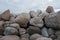 Retaining wall made of stones, boulders.