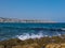 Rethymno, Greece - July 31, 2016: Rocky Mediterranean beach.