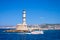 Rethymnon, Crete, Greece - August 15, 2015: The lighthouse in the Venetian port of Rethymnon