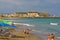 Rethymnon, Crete, Greece September 30 2018 View of Rethimnon beach full of tourists even in late summer