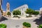 Rethymnon, Island Crete, Greece, - July 1, 2016: View on the Megalos Antonios church and the belltower of the Megalos Antonios ch