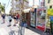 Rethymnon, Island Crete, Greece, - June 23, 2016: The small market stall with street refrigerators with various cold drinks on the