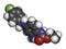 Retigabine (ezogabine) anticonvulsant drug molecule. Used in treatment of seizures (epilepsy). Atoms are represented as spheres