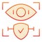 Retina recognition approved flat icon. Eye identification and check red icons in trendy flat style. Biometric access