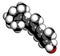 Retinyl palmitate vitamin supplement molecule. Ester of vitamin A retinol and palmitic acid. 3D rendering. Atoms are represented