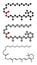 Retinyl palmitate vitamin supplement molecule. Stylized 2D renderings and conventional skeletal formula. Ester of vitamin A (