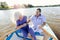 Retired couple spending time on a boat
