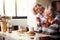 Retired man and woman having breakfast in the kitchen