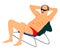 Retired old man on vacation sitting in beach chair, illustration. Senior on beach.