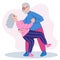 Retired senior couple dancing together in the living room. Old lady and gentleman dancing romantically. Grandpa does dance support