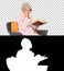 Retired woman reading a book sitting on a chair, Alpha Channel w