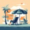 Retirement beach scene: A retiree relaxing on a beach chair under an umbrella