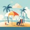 Retirement beach scene: A retiree relaxing on a beach chair under an umbrella