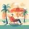 Retirement beach scene: A retiree relaxing on a beach chair under an umbrella