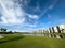 Retirement community condos on a resort golf course southwest Florida. Blue skies with water and lush green turf