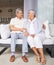 Retirement, love and marriage with senior couple sitting on sofa together for care, support and wellness. Elderly, trust