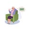Retirement Money Concerns. Elderly Woman worried and Stressed About Bills and Financial. Flat vector cartoon illustration