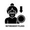 retirement plans icon, black vector sign with editable strokes, concept illustration