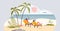 Retirement and retired young couple leisure at beach tiny person concept