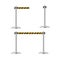 Retractable belt stanchion set, portable ribbon barrier.