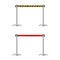 Retractable belt stanchion set. Portable ribbon barrier. Red and striped hazard fencing tape.