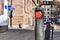 Retractable bollard with red light blocking way towards historical city center of Strasbourg in france